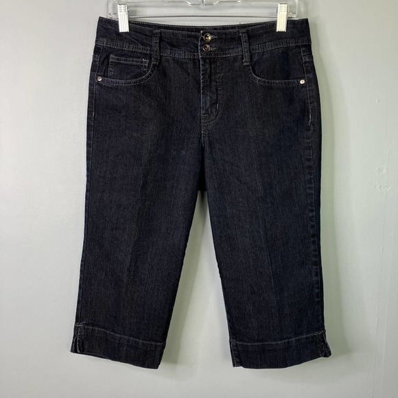 Nine West Melanie Skimmer Dark Wash Studded Denim Capri Length Jeans Size 6 27 - Picture 1 of 16
